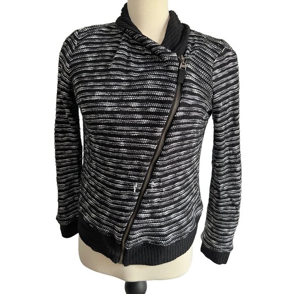 Splendid Black & White Knit Cardigan Sweater Sz Medium Womens Zip Front Long Sle - Picture 6 of 11